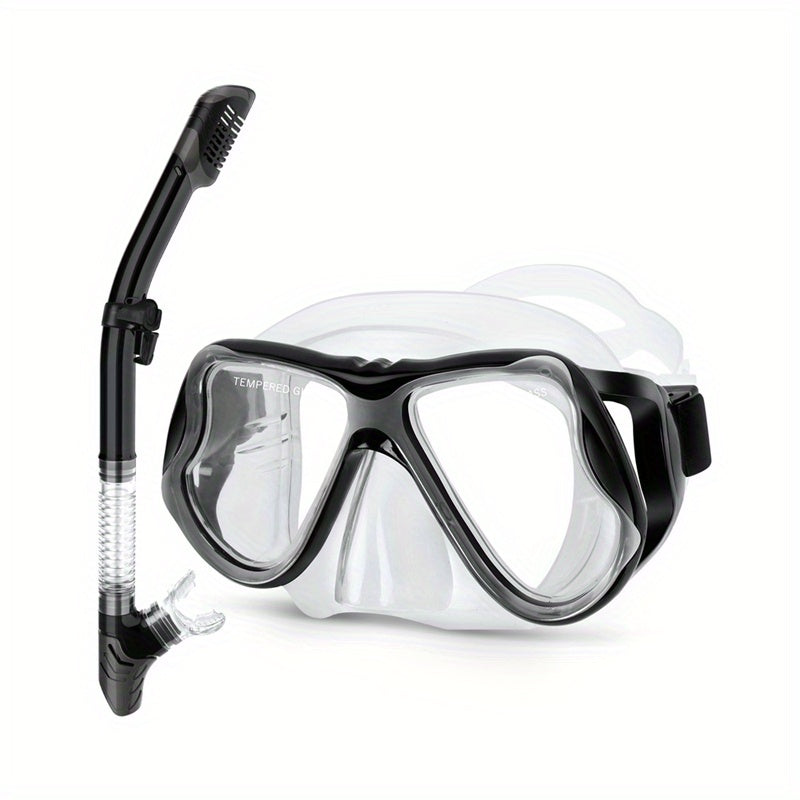 Panoramic View Snorkel Set Anti Fog Tempered Glass Diving Mask