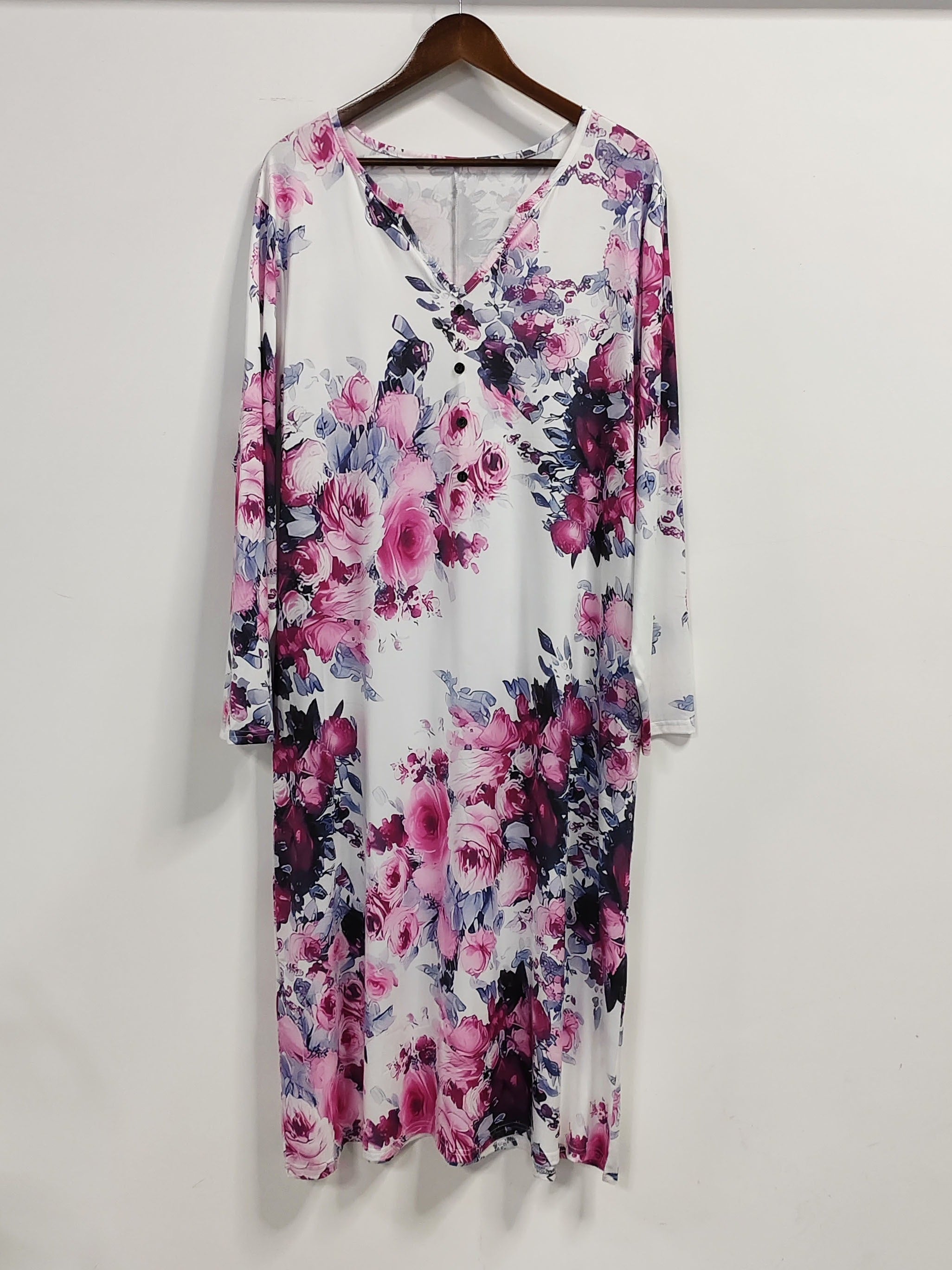  Floral Print Long Sleeve Dress With Pockets