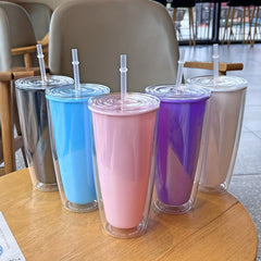 760ml Insulated Coffee Cup with Lid and Straw Leakproof BPA Plastic