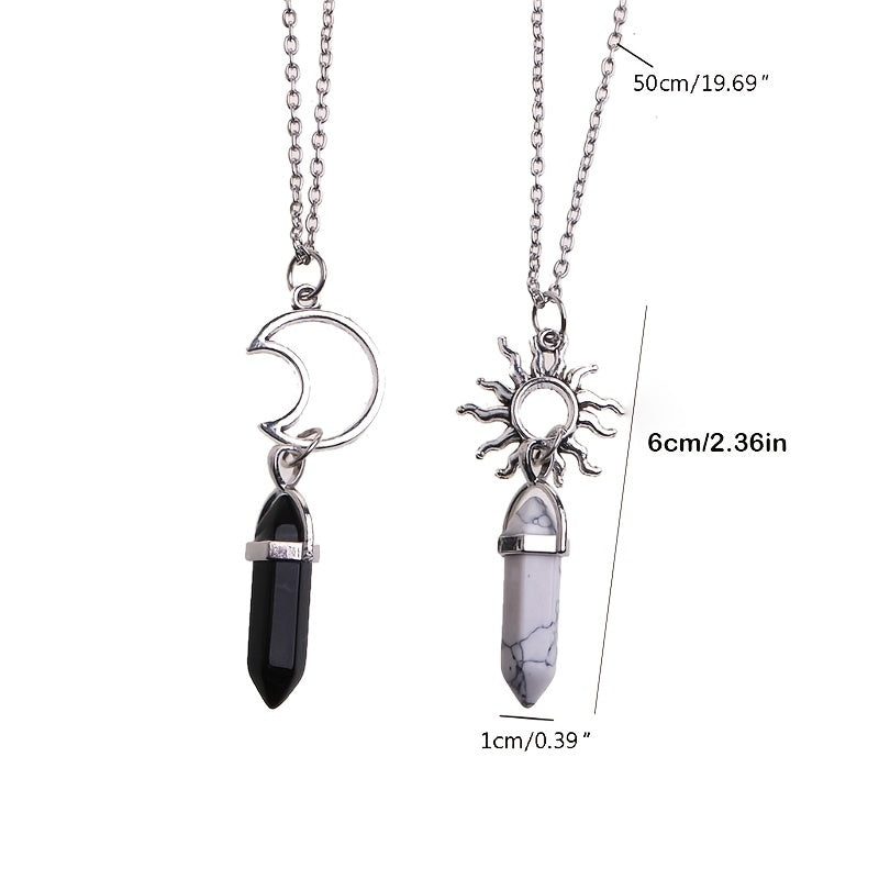 2 Pack Sun Moon Necklace Two Tone Crystal Pendant