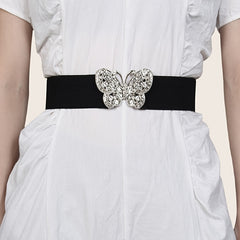 Rhinestone Belt Butterfly Decorated Elastic Girdle Butterfly Hook Buckle