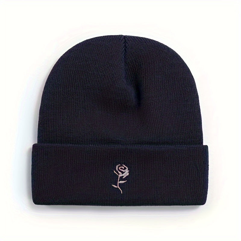 Small Flower Embroidery Knitted Hat Warm And Windproof In Autumn And Winter