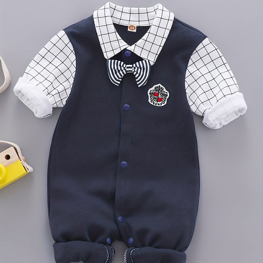 Plaid Gentleman Suit for Baby Boys Cotton Jumpsuit