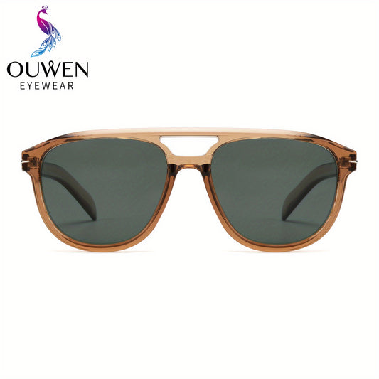 OUWEN Polarized Aviator Sunglasses Men Vintage Oversized Shades Crystal Brown