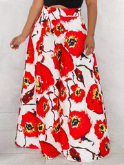 Floral Print High Rise Wide Leg Pants With Pockets