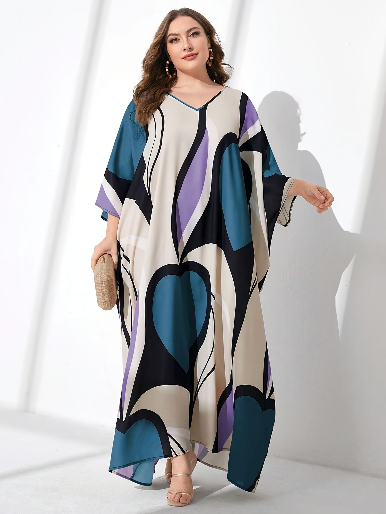  Women's Random Print Batwing Maxi Dress
