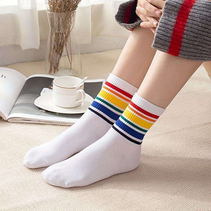 Rainbow Striped Socks Women's Mid Tube Stockings
