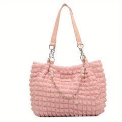 Pleated Bubbles Pearl Tote Bag Nylon Lightweight Shoulder Bag