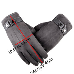 Men's Winter Suede Fuzzy Touch Screen Gloves - Thick Warm Cotton Gloves