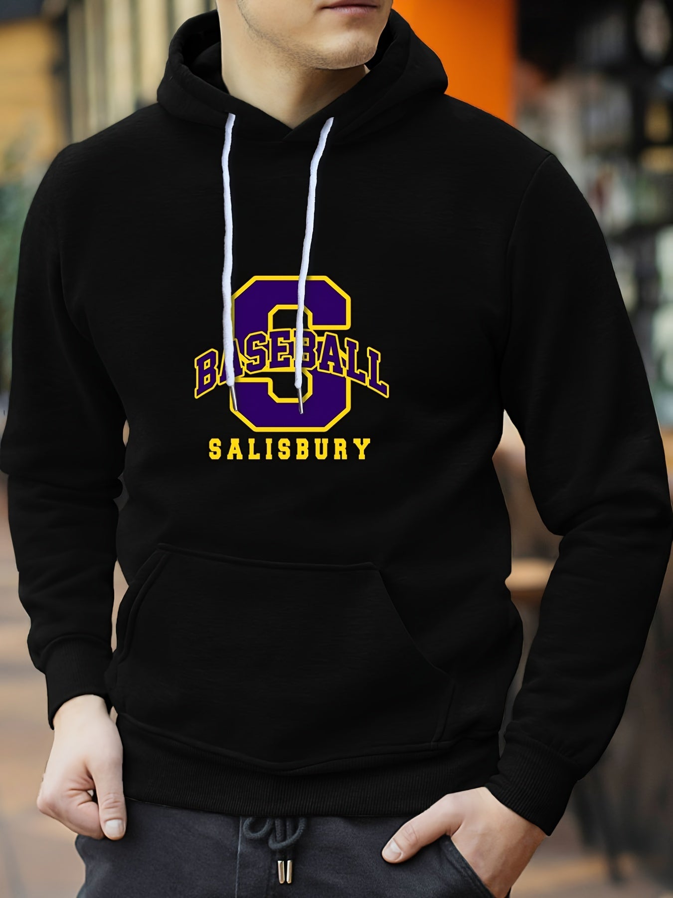 Number & Baseball Print Hoodie for Men