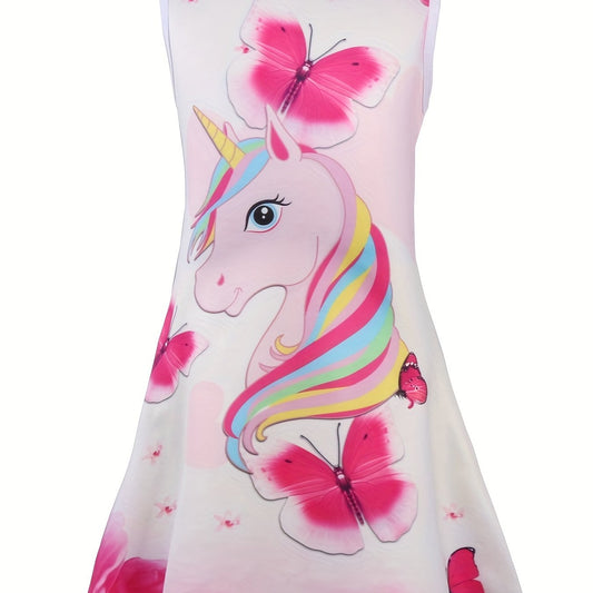 Toddler Girls Unicorn Graphic Tank Dress For Party