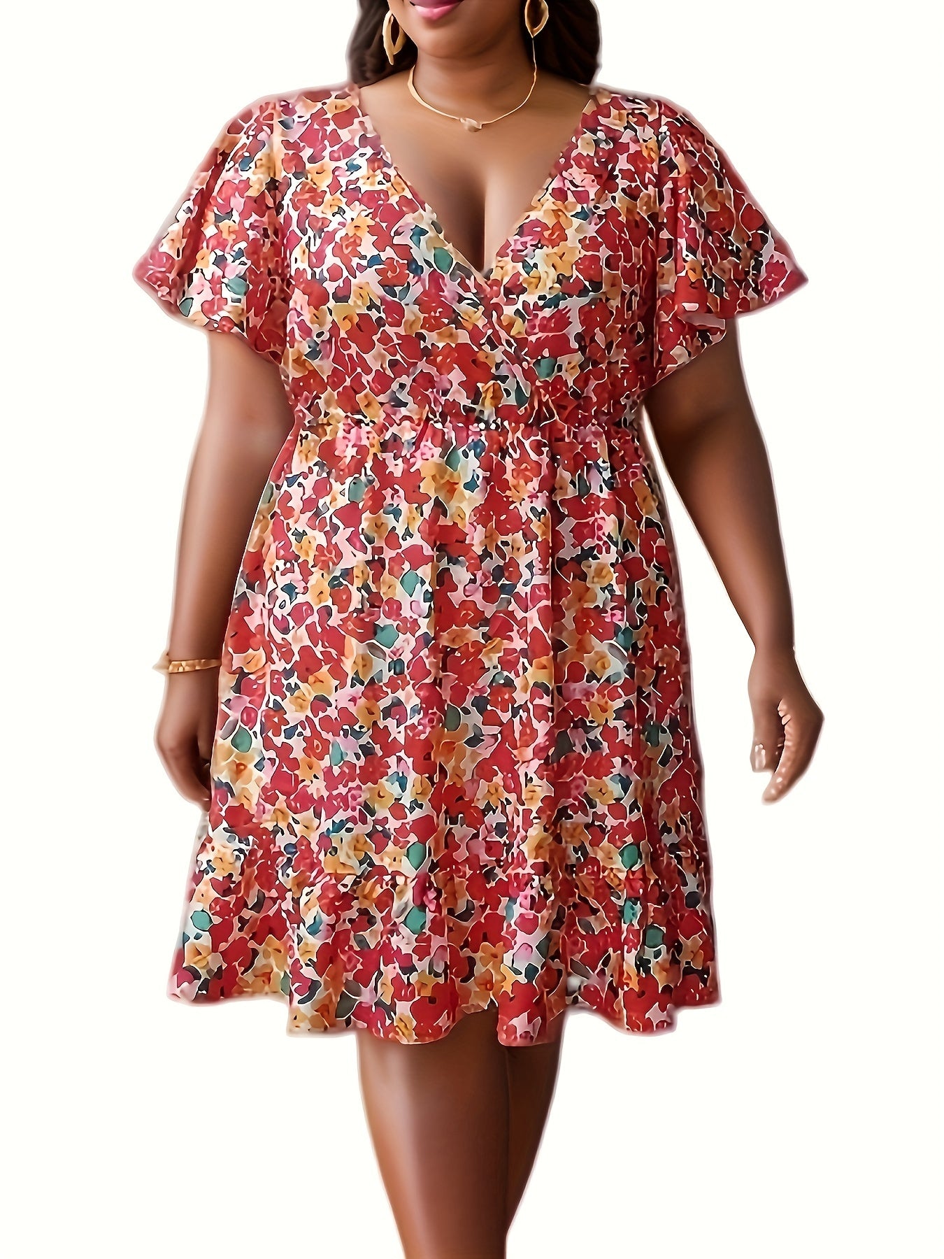  Floral Print Ruffle Trim Summer Dress