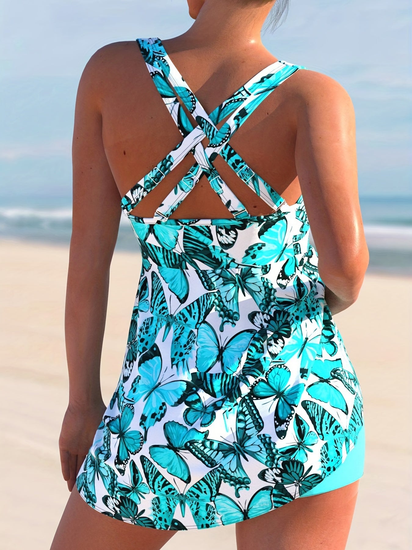  Butterfly Print Tank Top & Shorts Swimsuit Set