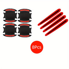 8pcs Car Door Handle Protection Sticker Set Carbon Fiber Pattern Reflective