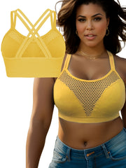  Sports Bra Solid Hollow Out Round Neck Criss Cross Bra