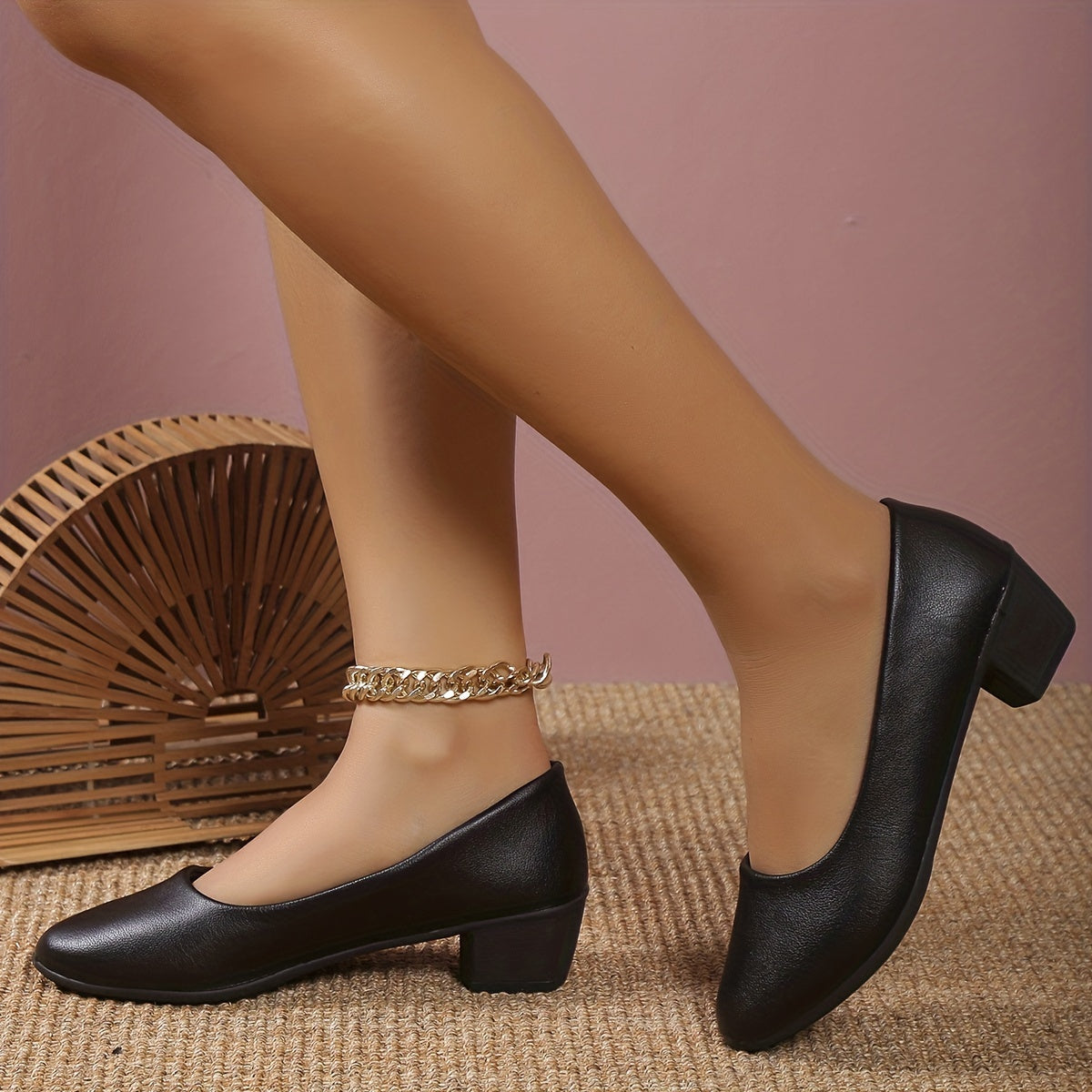 Women's Classic Court Pumps Pointed Toe Soft Sole Chunky Low Heels