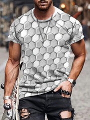 Men's 3D Geometry Print T shirt Active Crew Neck Tee