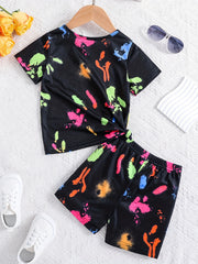 Kids Fluorescent Graphic T shirt & Short Set For Summer