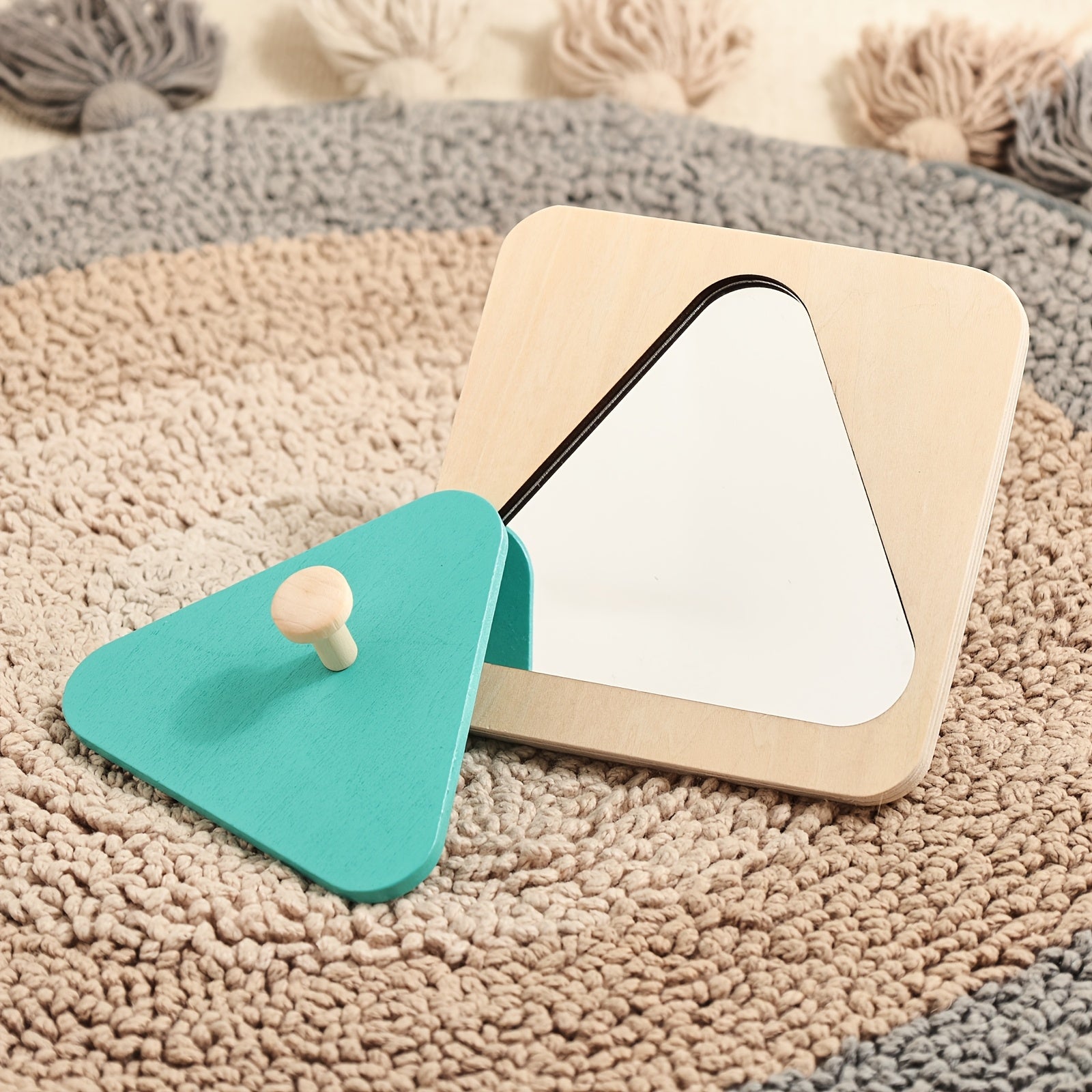 Wooden Geometric Shape Matching Puzzle Board with Mirror Early Educational Toy