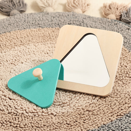 Wooden Geometric Shape Matching Puzzle Board with Mirror Early Educational Toy