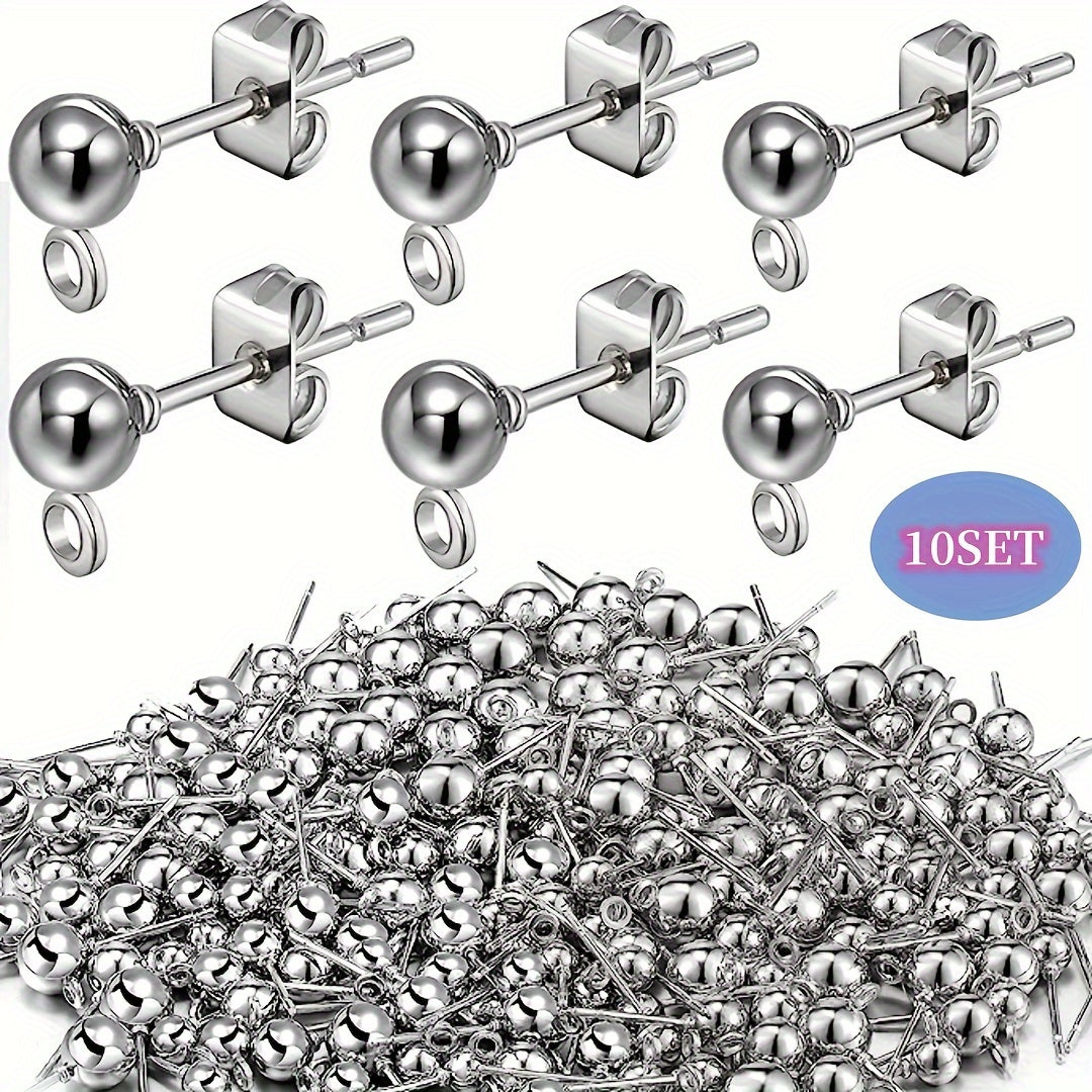 20pcs Ball Post Earring Stud Set With Butterfly Earrings Pin Back