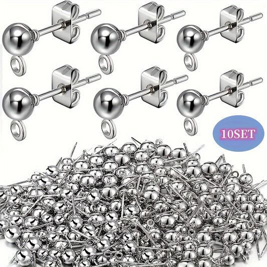 20pcs Ball Post Earring Stud Set With Butterfly Earrings Pin Back