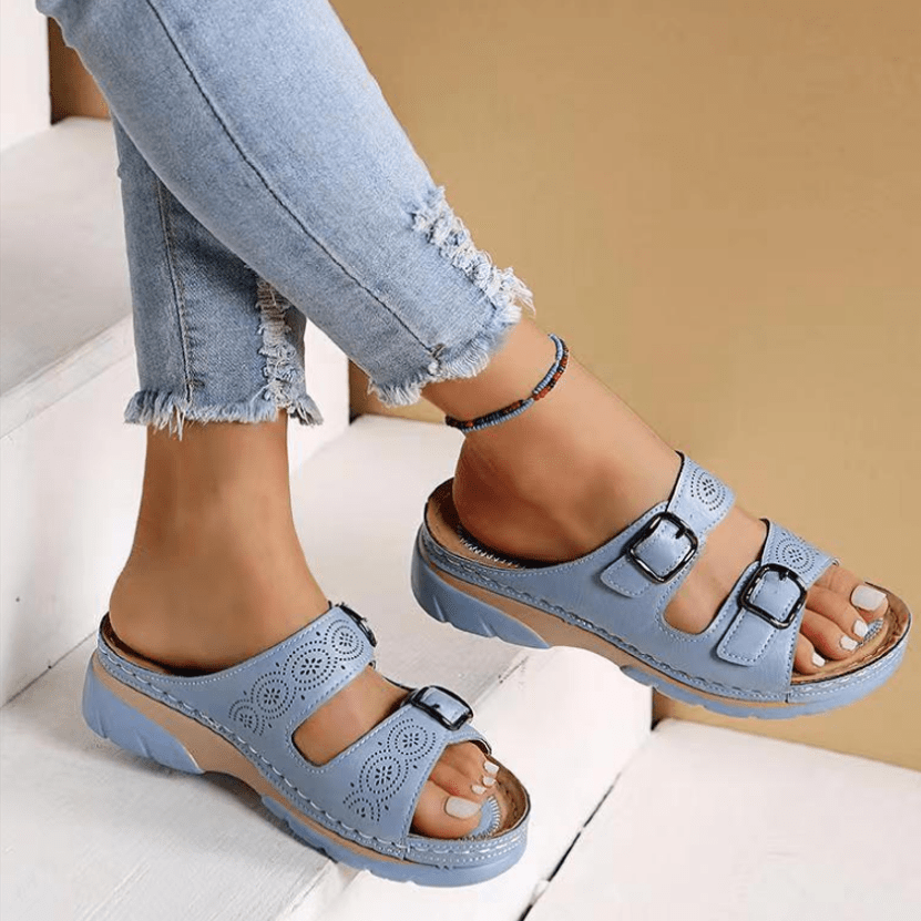 Women's Buckle Wedge Heel Slippers