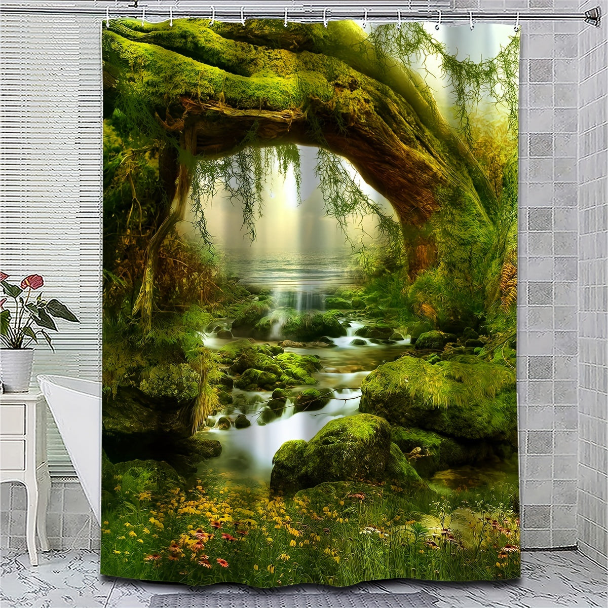 Tree Pattern Shower Curtain Waterproof and Mildew Proof Bathroom Decor