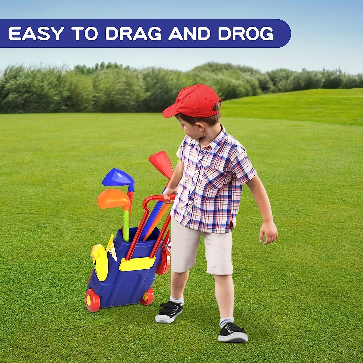 Kids Golf Clubs Set with Balls, Putting Mat, Sticks, Holes, and Cart