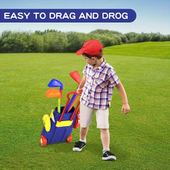 Kids Golf Clubs Set with Balls, Putting Mat, Sticks, Holes, and Cart