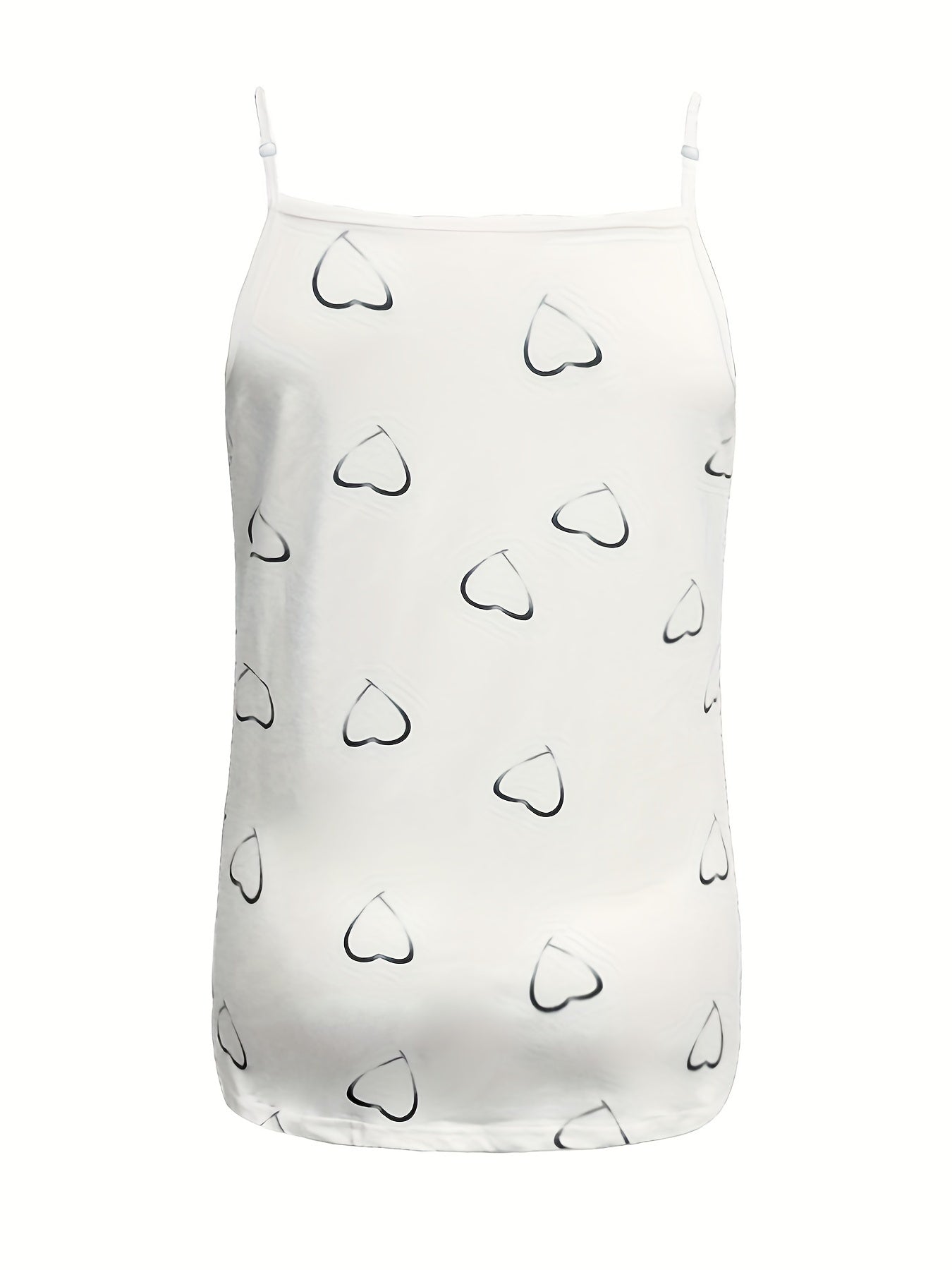  Heart Print Cami Top Women's Round Neck Stretch Cami