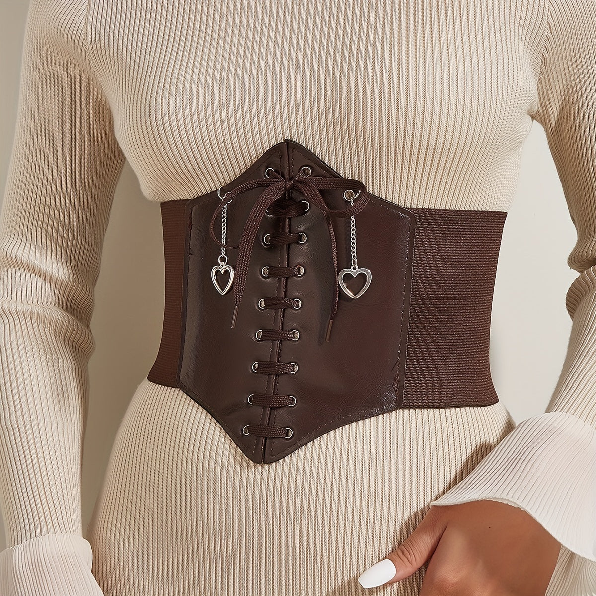 Heart Pendant Lace Up Belt Punk Bowknot Corset Belt Women Elastic
