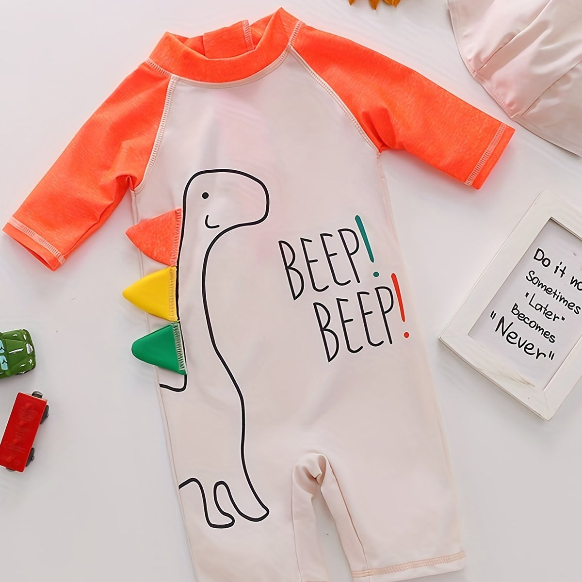 Baby Boys Dino Graphic Print Swimming Bodysuit Hood 2Pcs