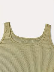  Basic Cami Dress Solid Ribbed Round Neck High Stretch Mini Summer Dres