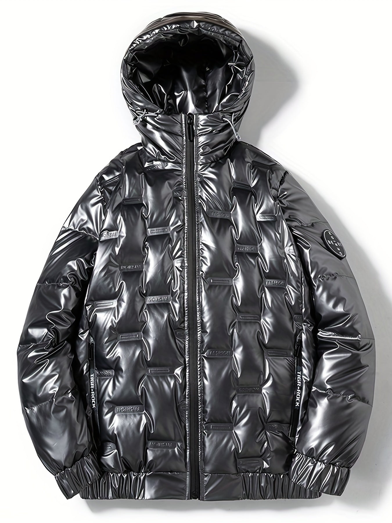 Men's Lightweight Hooded PU Puffer Jacket for Winter