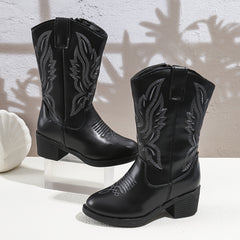Vintage Floral Embroidered Boots Lightweight Zipper Closure