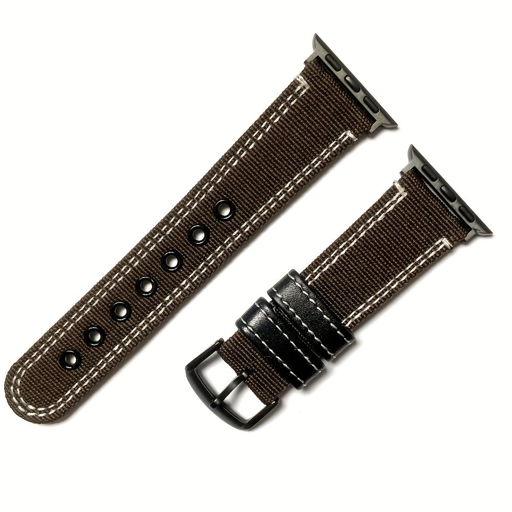 Nylon Spliced Cowhide Watch Strap for Smart Watch