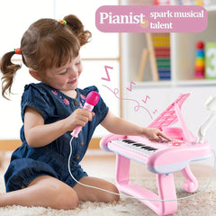 Pink Piano Toy with Microphone for Girls