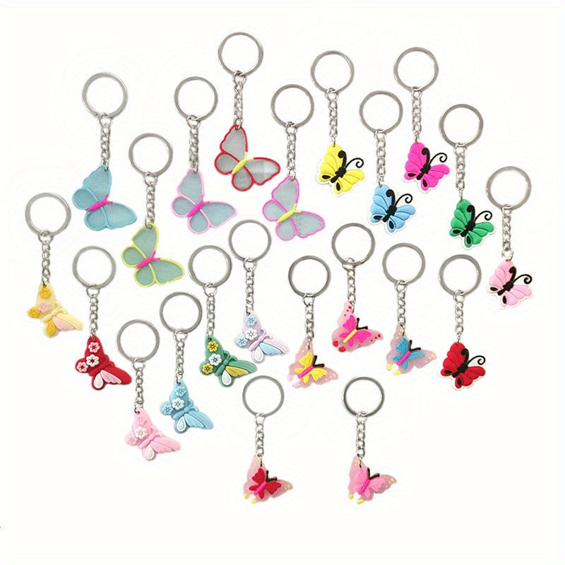 22pcs PVC Butterfly Keychain Key Ring Pendant Bag Accessory For Girls Women