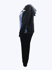 Plus Size Colorblock Denim Print Hoodie & Joggers Set