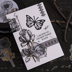 Retro Flower Stickers Set - Literary Artistic Plant Silvery Stamping DIY Decor