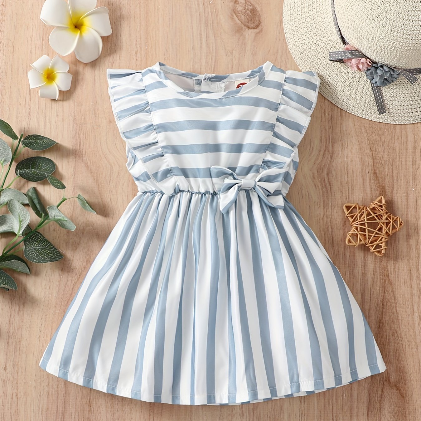Baby Girls Striped Sleeveless Dress With Bow