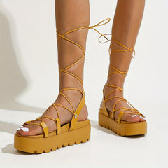 Women's Platform Lace Up Sandals Open Toe Strappy Anti-Skid Shoes