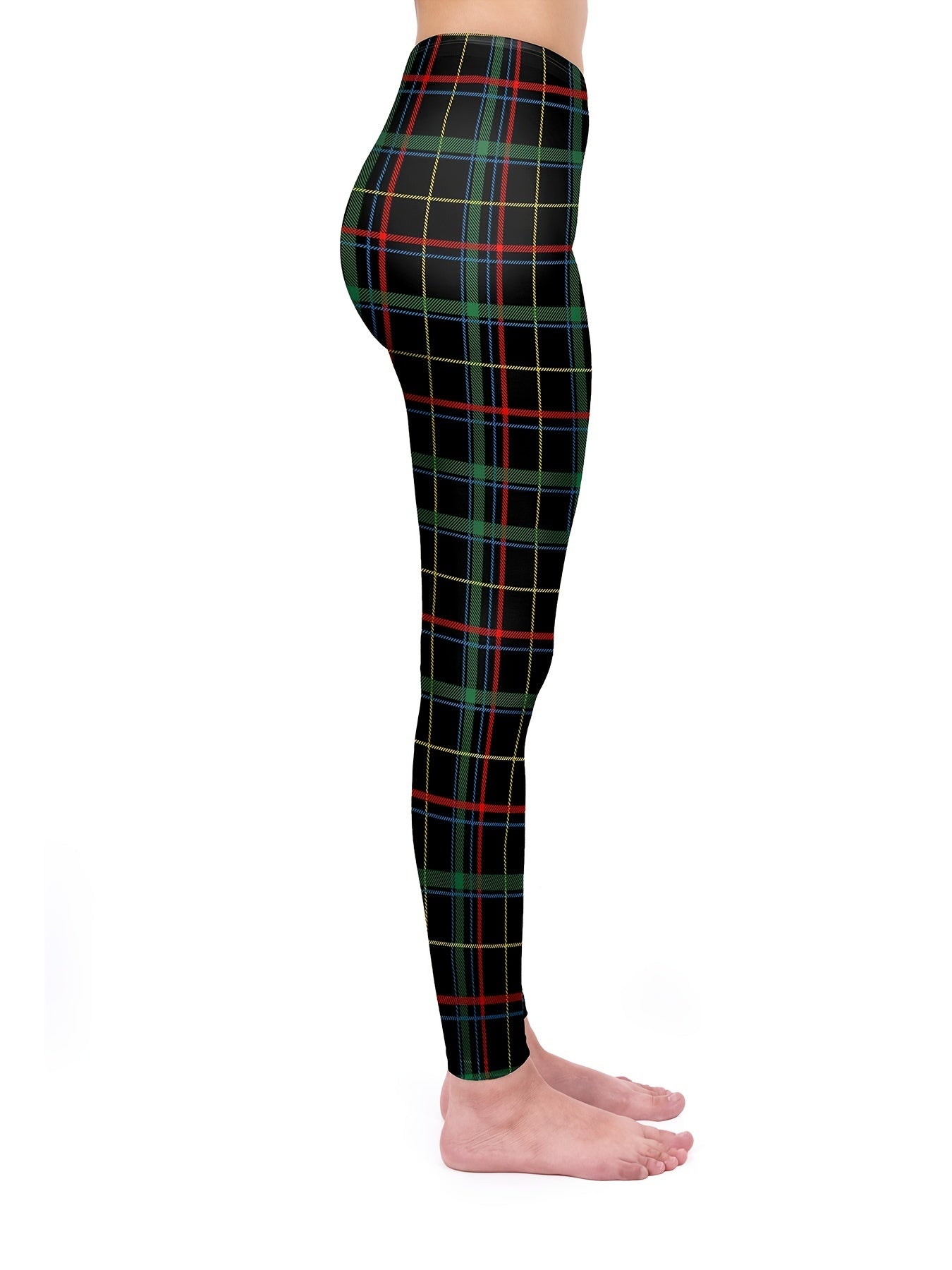 Plaid Print Stretchy Long Leggings High Waist Comfy Women's Clothing