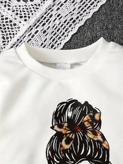 Girl's Leopard Outfit Sweatshirt & Flared Pants Set for Spring Fall