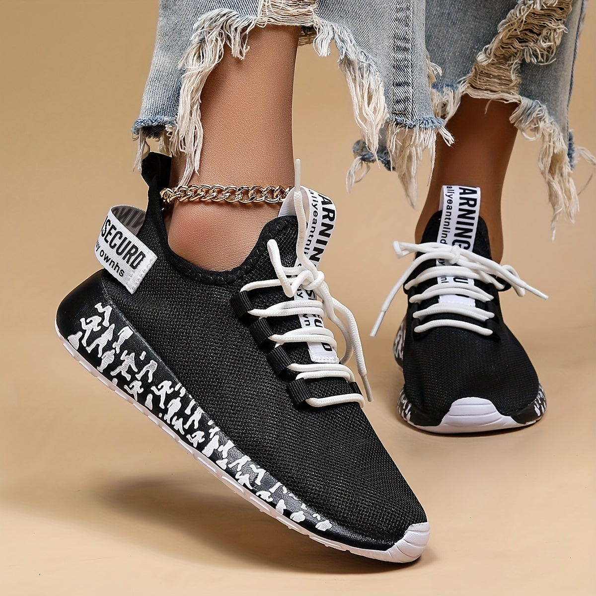 Women's Pattern Running Shoes Lace Up Walking Sneakers