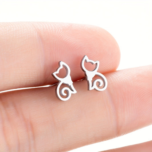 2pcs Men's Kitten Ear Studs Stainless Steel Ear Accessories