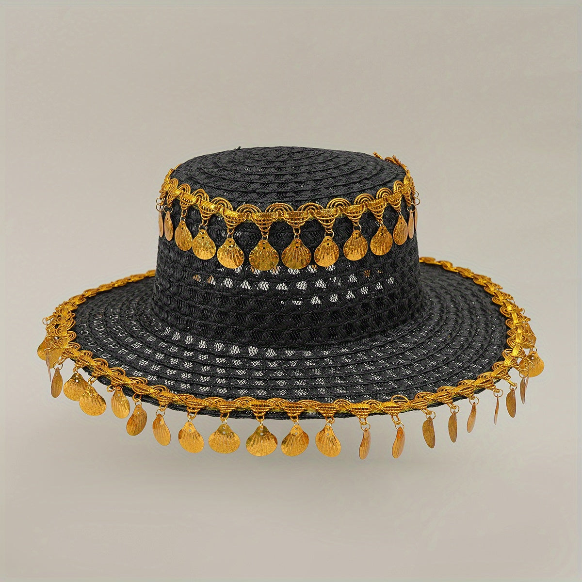 Boho Tassel Sun Hat Flat Top Crochet Straw Hat Mesh Beach Hats