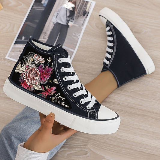 Floral Print Plush Lined Chunky Canvas Sneakers