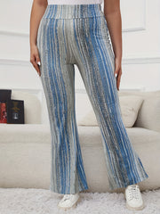 Women's Plus Stripe Print Flared Leg Trousers